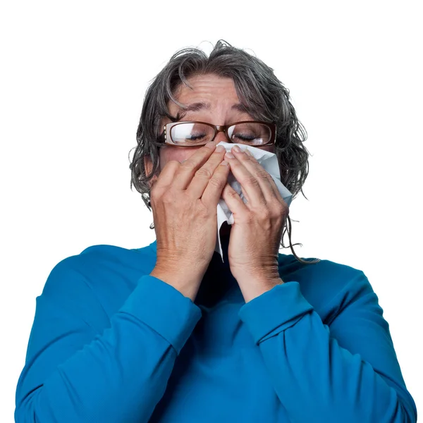 Mujer vieja estornudando —  Fotos de Stock