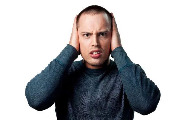 Man covering ears — Stock Photo, Image