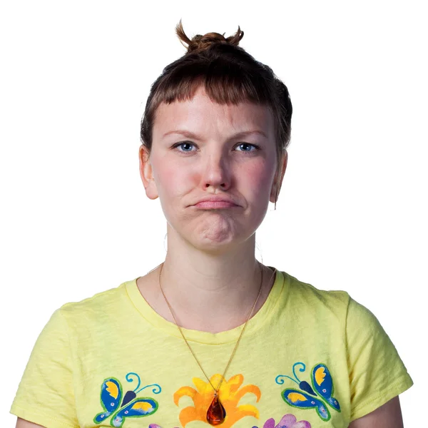 Vrouw maken Sad face — Stockfoto