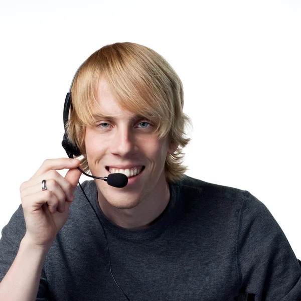 Smiling call center worker — Stock Photo, Image