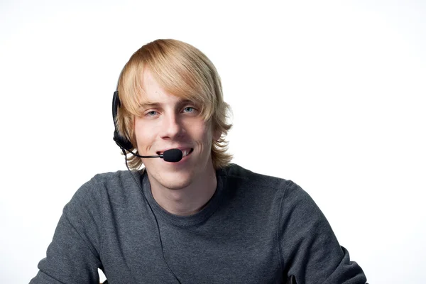 Smiling call center worker — Stock Photo, Image