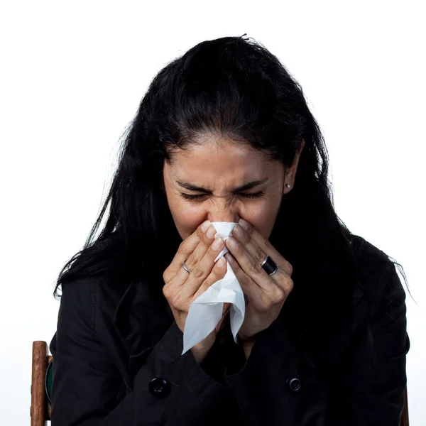 Hispanic woman with a cold — Stock Photo, Image