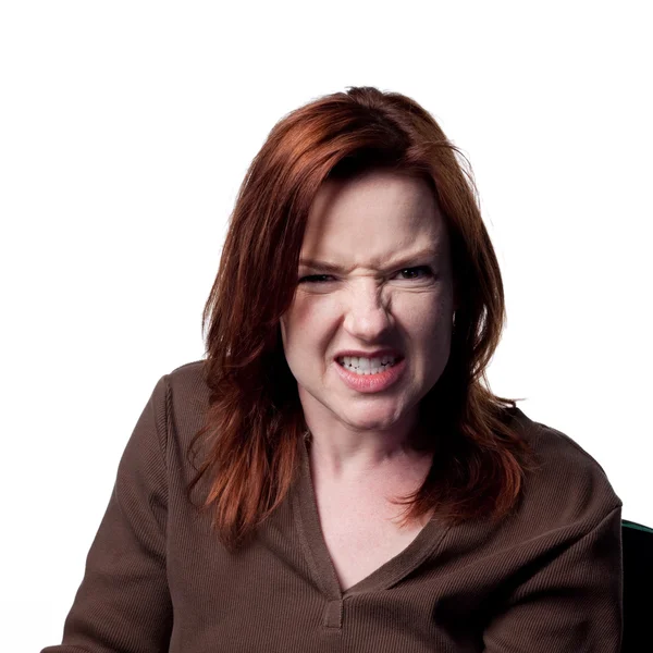 Mujer enojada cabeza roja — Foto de Stock