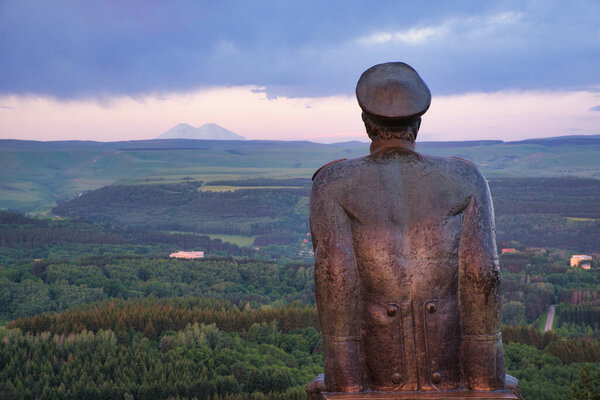 Monument to Lermontov with a view of Elbrus.