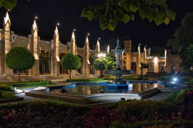 Narzan Gallery at night, on Kurortny Boulevard in the city of Kislovodsk.
