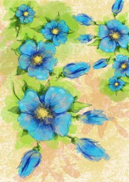 Imagen Acuarela Flores Azules — Foto de Stock