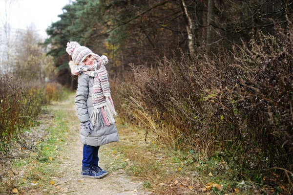 KId girl in the autumn forest — Stock Photo, Image