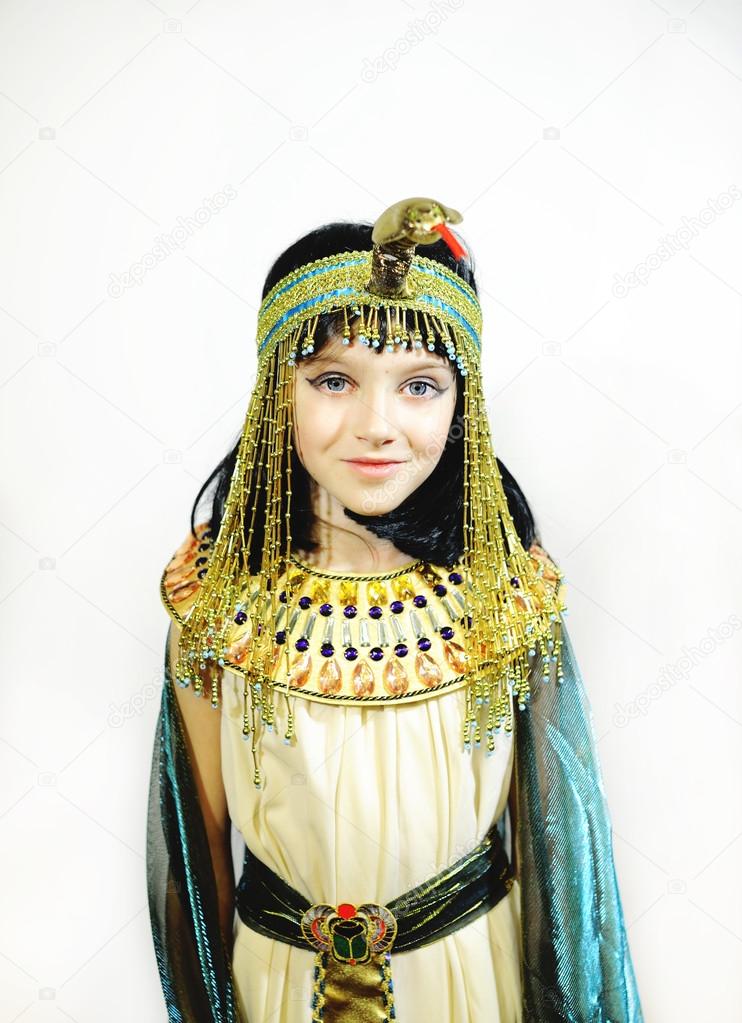 Young girl dressed in Egyptian costume isolated