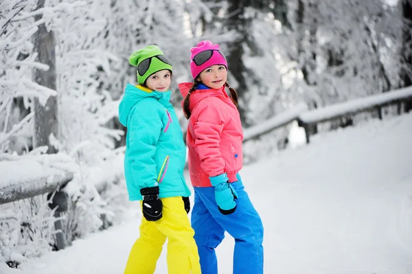 Twee jongen meisjes in winter park — Stockfoto