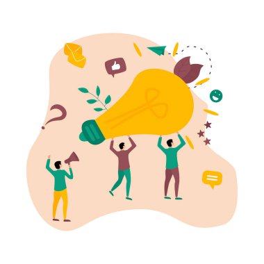 Yaratıcılık fikri büyük ampulle kavramsaldır. Vektör illüstrasyonu.