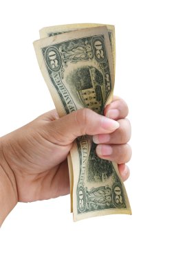 Demet izole beyaz - tasarruf dolar tutan kadın el 