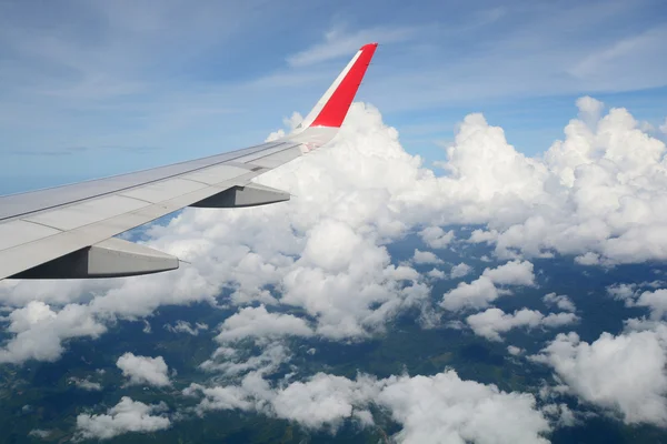 Many cloud in blue sky, view from airplane — Stock Photo, Image