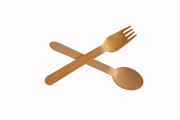 Wooden spoon and fork Isolated on a white background — Stock Photo, Image