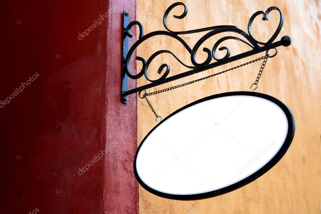Blank Signboard on brick wall background