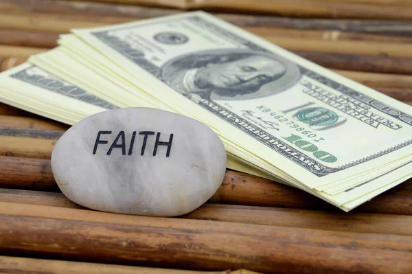 Affirmation Stone Word Faith Used Conjunction Stack Money Financial Concepts — Stock Photo, Image