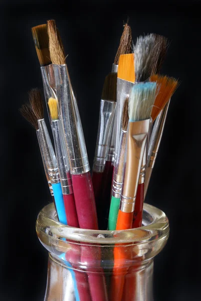 Paintbrush Set In glazen pot — Stockfoto