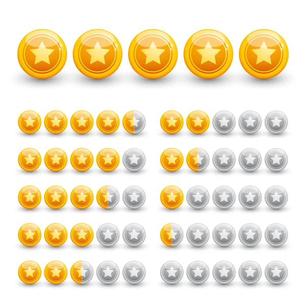Rating stars on glossy gold spheres — Stock Photo, Image