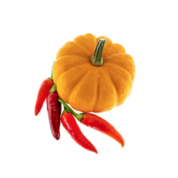 Narancs Mini Tök Piros Chili Paprika Izolált Háttér — Stock Fotó
