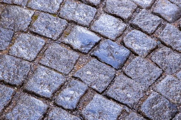 Grauer Stein Hintergrund Glattes Kopfsteinpflaster Teil Des Stadtplatzes — Stockfoto