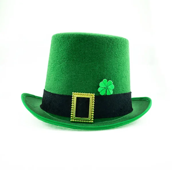 Green Hat Shamrock Clover White Background — Stock Photo, Image