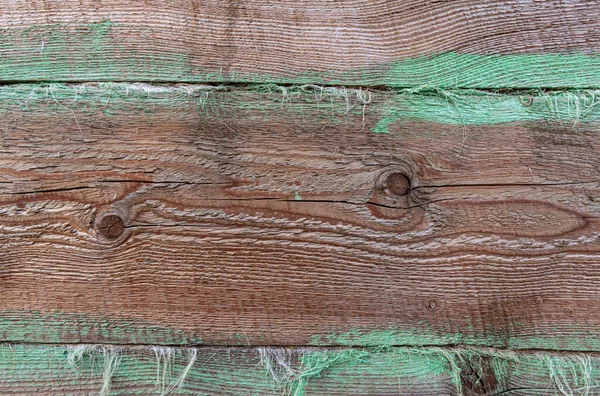Bruine Houten Plank Achtergrond Met Groene Crack Lijn — Stockfoto