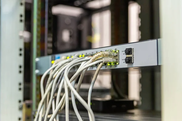 Draden Datacenter Signaal Transmissie Rj45 Close Internet Center — Stockfoto