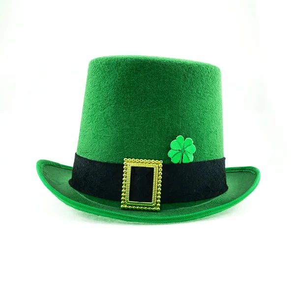Πράσινο Καπέλο Τριφύλλι Τριφύλλι Λευκό Φόντο Εικόνα Αρχείου