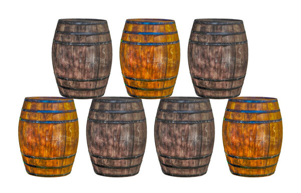 gray brown oak barrel on an isolated background distillery warehouse
