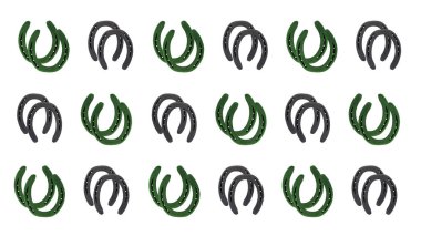 Bir çift siyah ve yeşil at nalı izole edilmiş arka planda iyi şanslar simgesi.