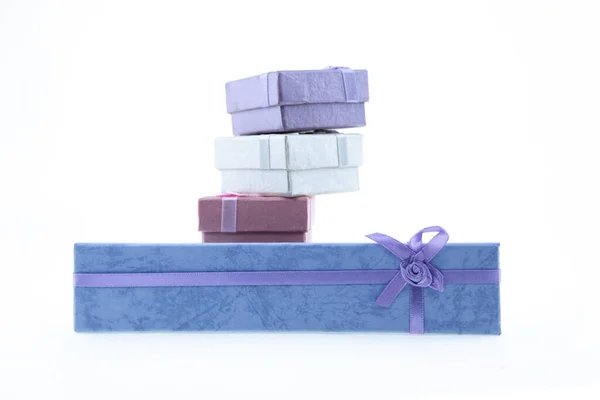 Blaue Geschenkbox Stapel Von Geschenken Lang Und Quadratisch Auf Isoliertem — Stockfoto