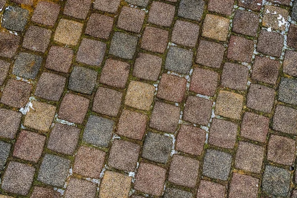 ヨーロッパの都市の石茶色の石畳の表面の都市の広場 — ストック写真