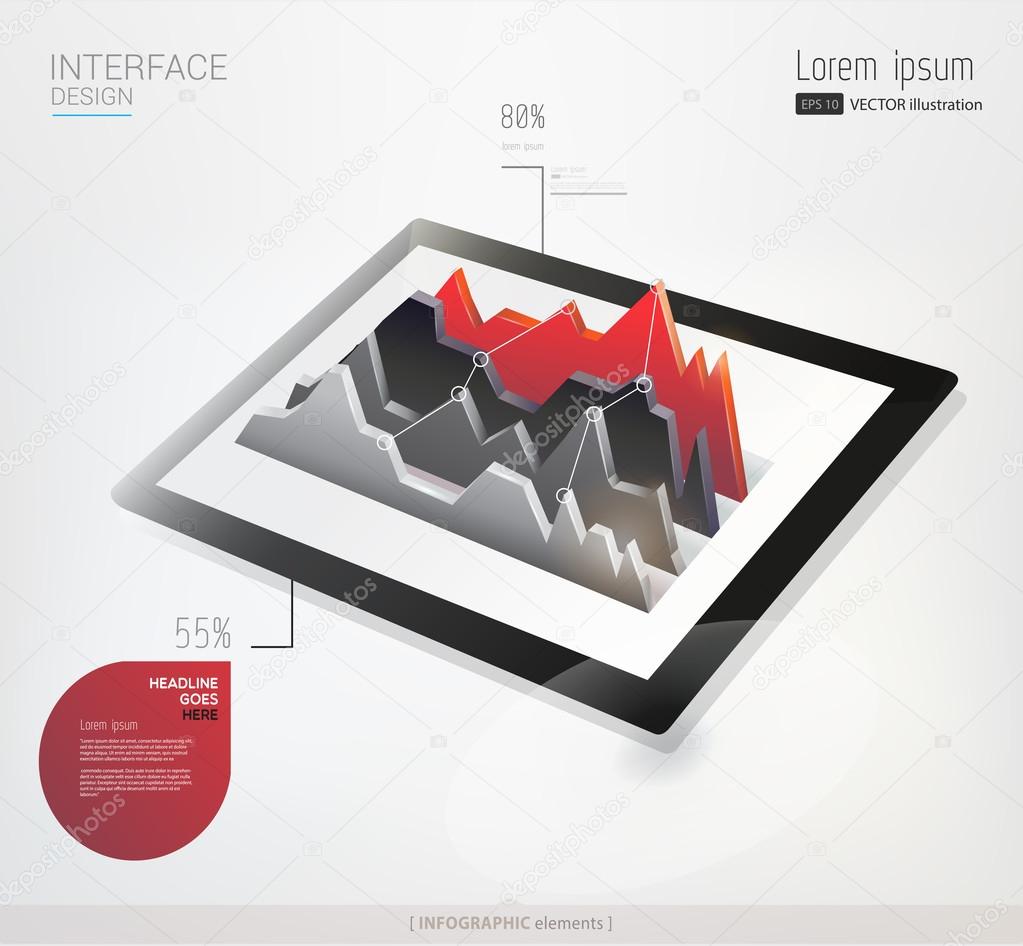 Vector tablet with infographic graph.