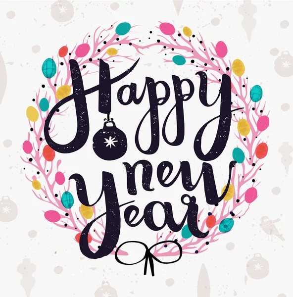 Happy New Year hand made lettering illustration — Stock Vector