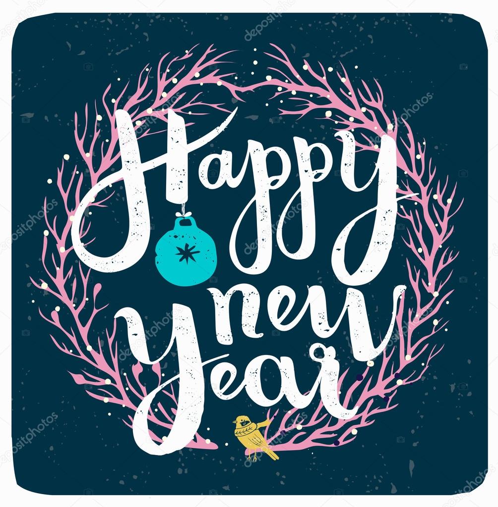 Happy New Year hand made lettering illustration