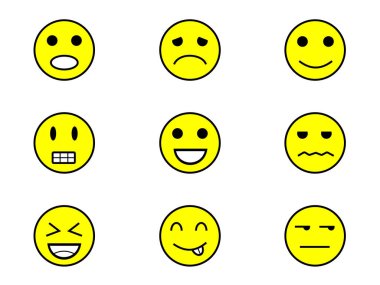 Emojis Çemberi Farklı Duyguları Gösteriyor - Vektör illüstrasyonu.