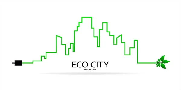 Eco City Natural Icon Green Logo Flat Vector Illustration Can — Stock Vector