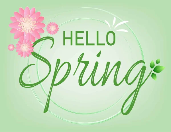 Hello Spring Text Vector Banner Greetings Design Colorful Flower Blooming — Stock Vector