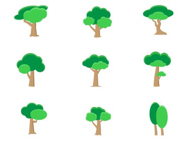 Düz ağaç ikonu koleksiyonu. Herhangi bir doğa ya da sağlıklı yaşam tarzını göstermek için kullanılabilir..