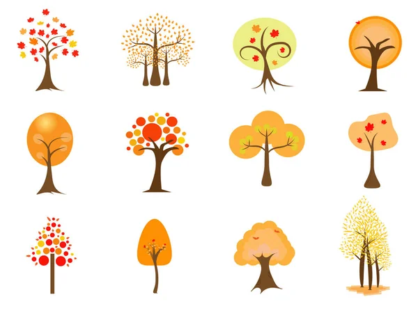 Многие Деревья Осени Цветных Листьев — стоковый вектор