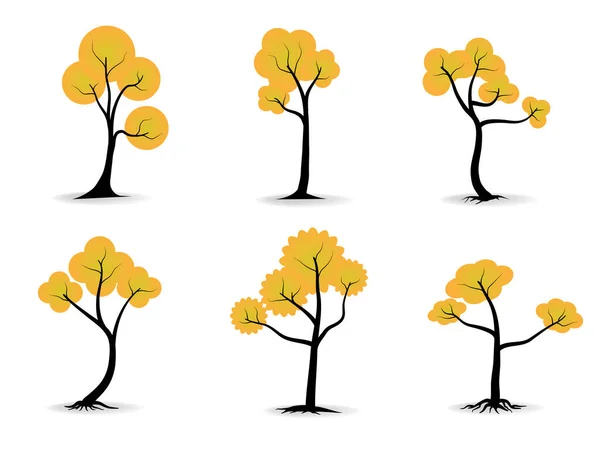 秋天的许多树和五彩斑斓的树叶 — 图库矢量图片