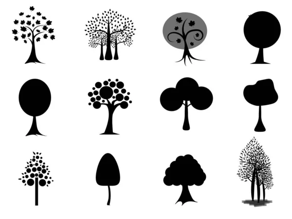 Czarne Drzewo Symbol Styl Białe Tło — Wektor stockowy