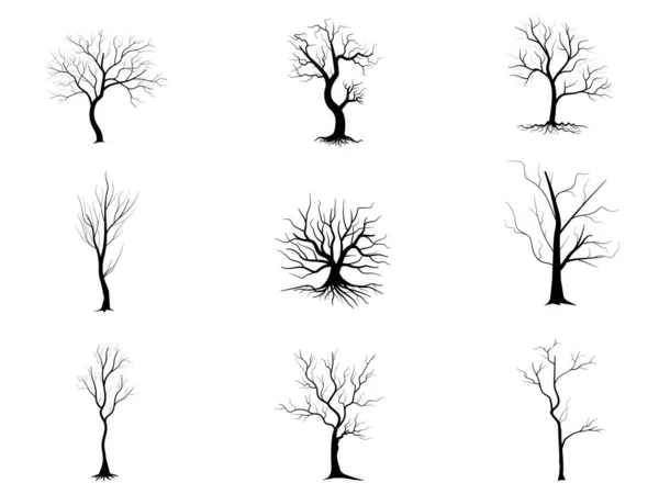 Árbol Rama Negra Conjunto Siluetas Árboles Desnudos Ilustraciones Aisladas Dibujadas — Archivo Imágenes Vectoriales