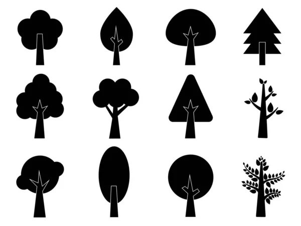 Arbre Noir Style Symbole Fond Blanc — Image vectorielle