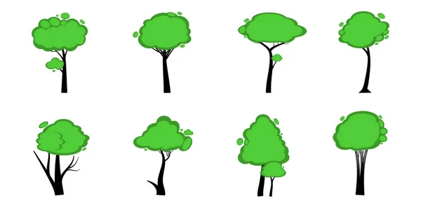 平らな木のアイコンのコレクション 自然や健康的なライフスタイルのトピックを説明するために使用できます — ストックベクタ
