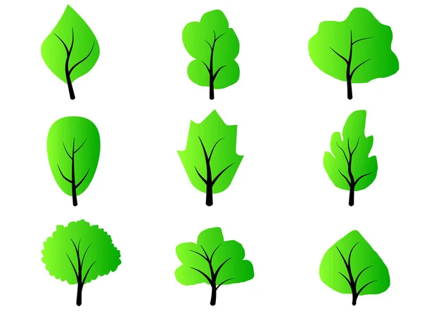 Verzameling Van Platte Bomen Pictogram Kan Worden Gebruikt Ter Illustratie — Stockvector