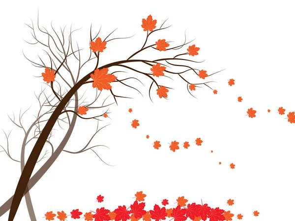 Black Tree Dry Leaves Orange Red Color Tree Autumn Concept — Stock Vector