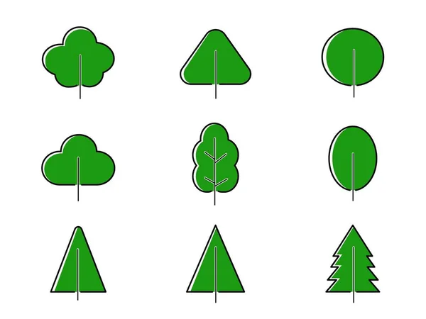 Kolekcja Płaskich Drzew Ikona Może Być Używany Zilustrowania Każdej Natury — Wektor stockowy