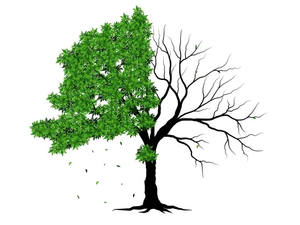 Большой Три Зелеными Листьями Выглядят Красиво Освежающе Концепция Логотипа Дерева — стоковый вектор
