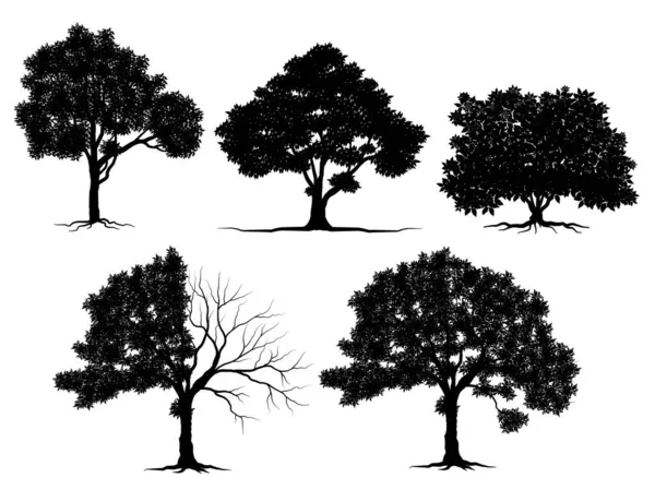 Árbol Negro Estilo Símbolo Fondo Blanco Ilustraciones Aisladas Dibujadas Mano — Vector de stock