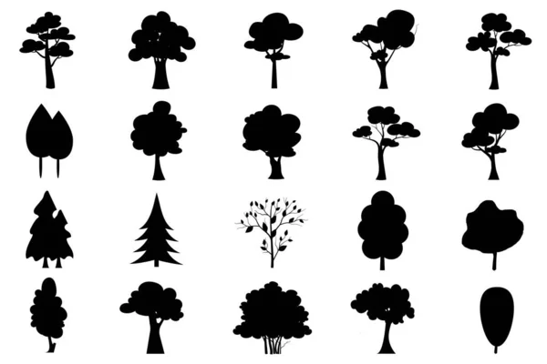 Arbre Noir Style Symbole Fond Blanc Illustrations Isolées Dessinées Main — Image vectorielle